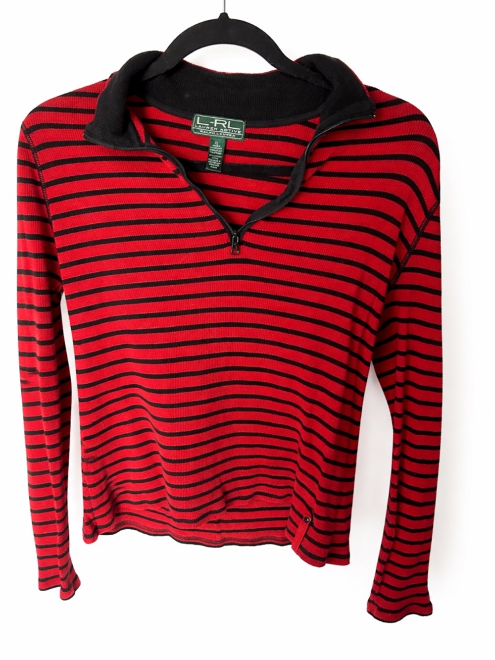 Lauren Ralph Lauren Red and Black Striped Half-Zip Pullover